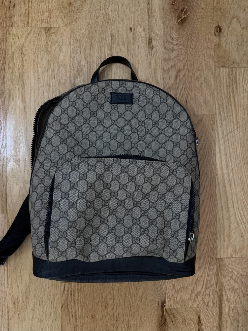 Gucci Brown GG Supreme Canvas Backpack with Black Trim